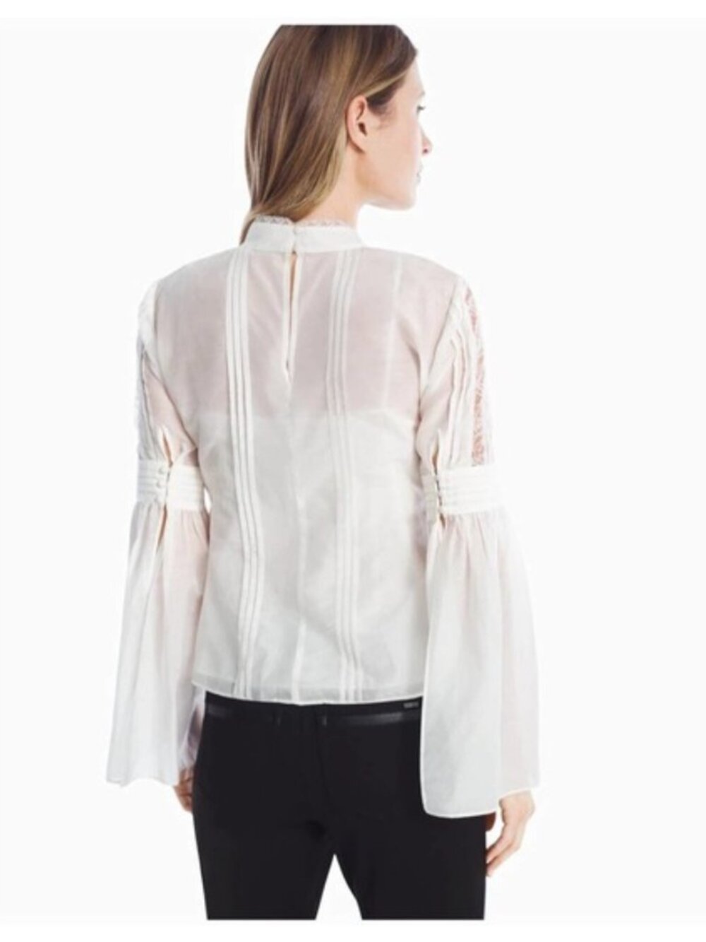 White House Black Market Long Bell Sleeve Lace Blouse sz 4 - Picture 5 of 12